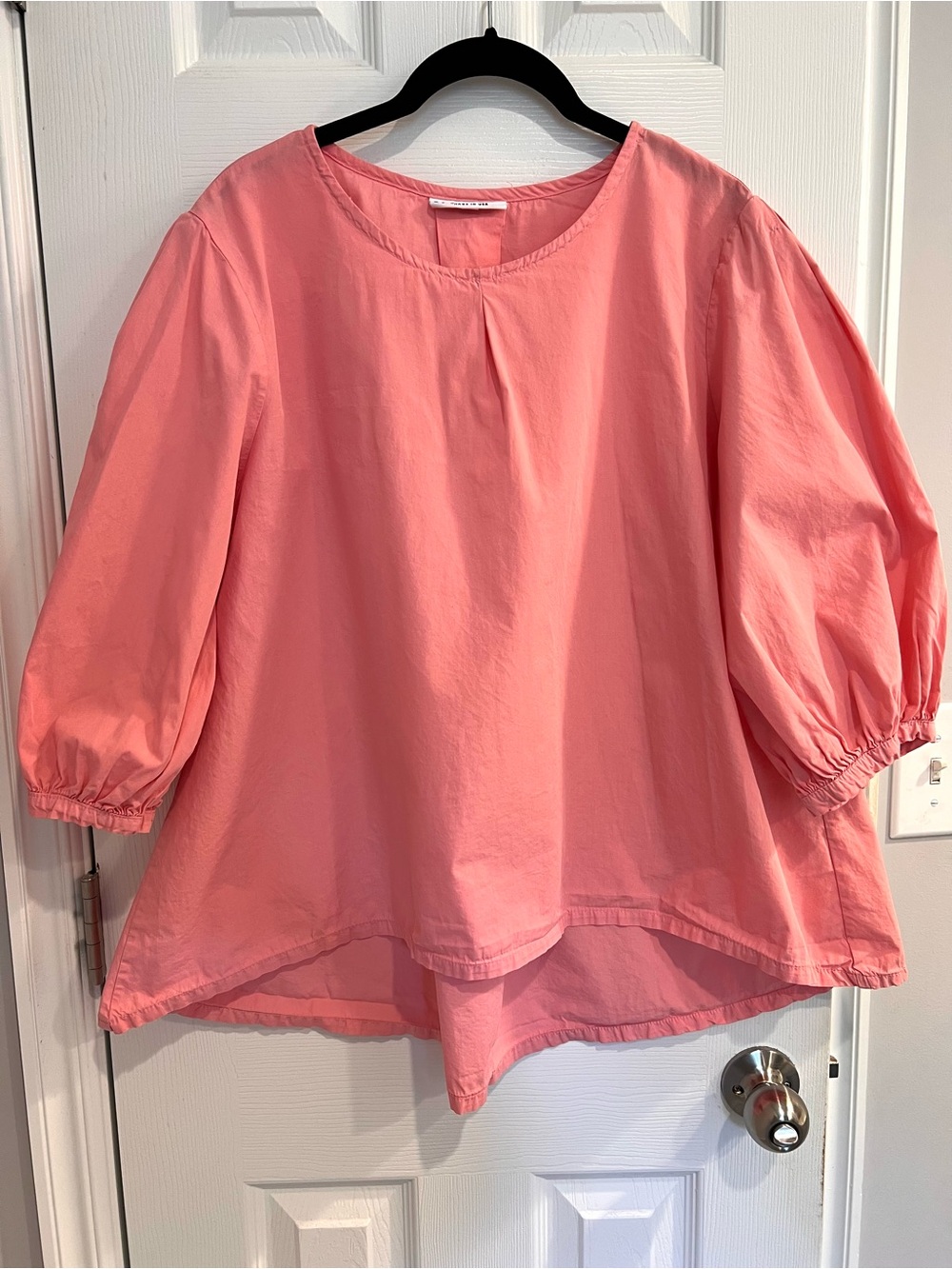 Bryn Walker 100% Organic Cotton Light Pink Puff Sleeve Boxy Lagenlook Blouse Top